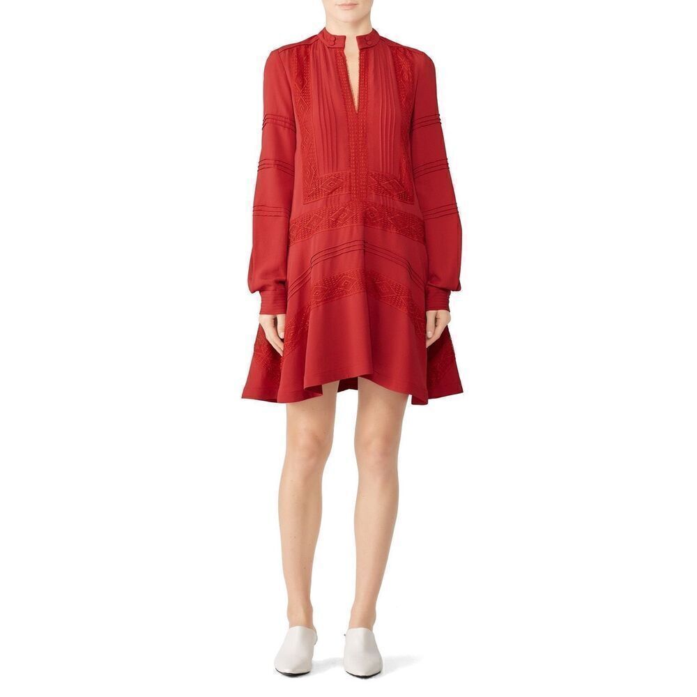 Derek Lam 10 Crosby Red Lace Panel Shift Dress